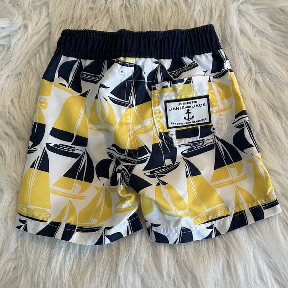 Janie and Jack Infant Boys Swim Trunks Boardshorts‎ 3-6M Sailboats Blue/Yellow - Picture 2 of 4